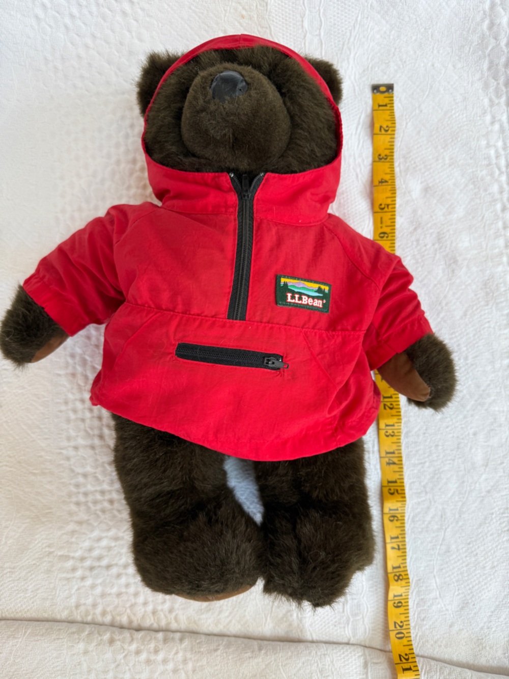 Vintage LL Bean Plush Brown Teddy Bear W/ Red Rain Parka Anorak Jacket - Picture 7 of 8